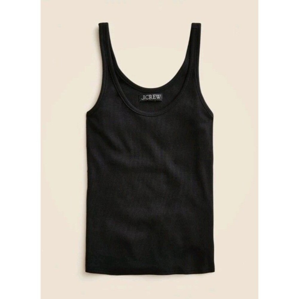 J.CREW New Fine Rib Scoopneck Tank Top in Black Cotton Modal CJ168 Size XL NWT